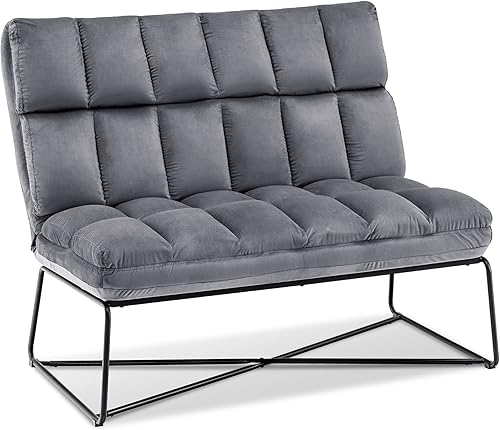 MCombo Sofá biplaza, sofá de terciopelo de mediados de siglo, banco tapizado de 2 plazas para sala de estar y dormitorio 4018 (2 juegos gris oscuro)