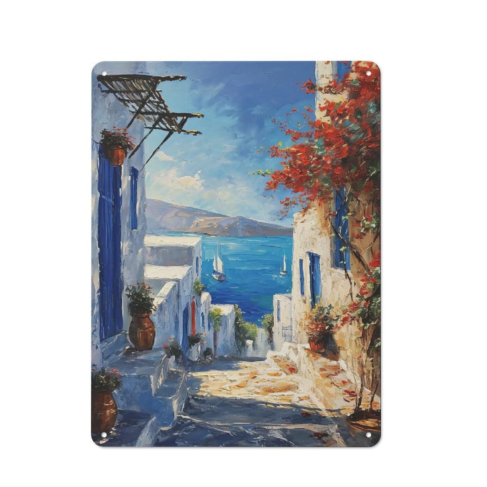 Junmoney Style-15 Seaside Blue Haven Rustic Metal Sign 40X30cm For Pub Or Café, For Collectors Of Rustic Metal Wall Decor