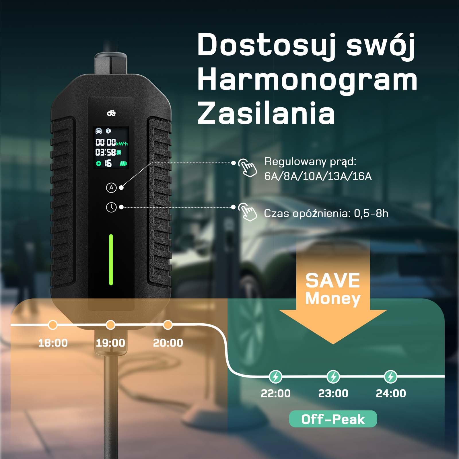 Mobilny Wallbox 11 kW [12 m 3-fazowy 6-16 A] dé kabel do ładowania CEE 16 A na typ 2 z regulowaną mocą ładowania do przenośnej stacji ładującej EV do samochodów elektrycznych i hybrydowych Plug-in