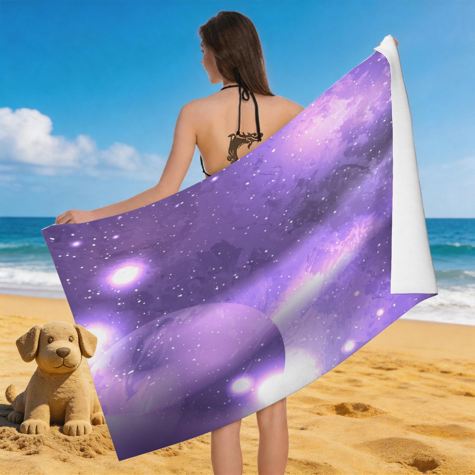 Leichong 3D Cosmic Nebula Beach Towel Microfiber Soft Quick Dry for Adults, Abstract Art Bath Towel Lightweight Soft Absorbent for Travel Swimming Pool Sports, 75 x 150 cm