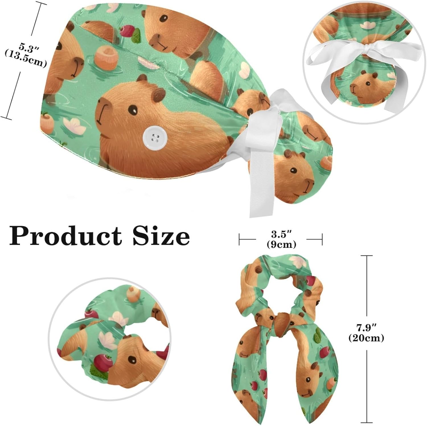 Animal Scrub Cap Ponytail Surgical Caps for Women | Bouffant Style, Nurse Cap with Buttons, Lovely Cartoon Animals