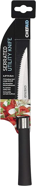 Chef Aid 4.5 Inch Stainless Steel Serrated Knife with Soft Grip Handle