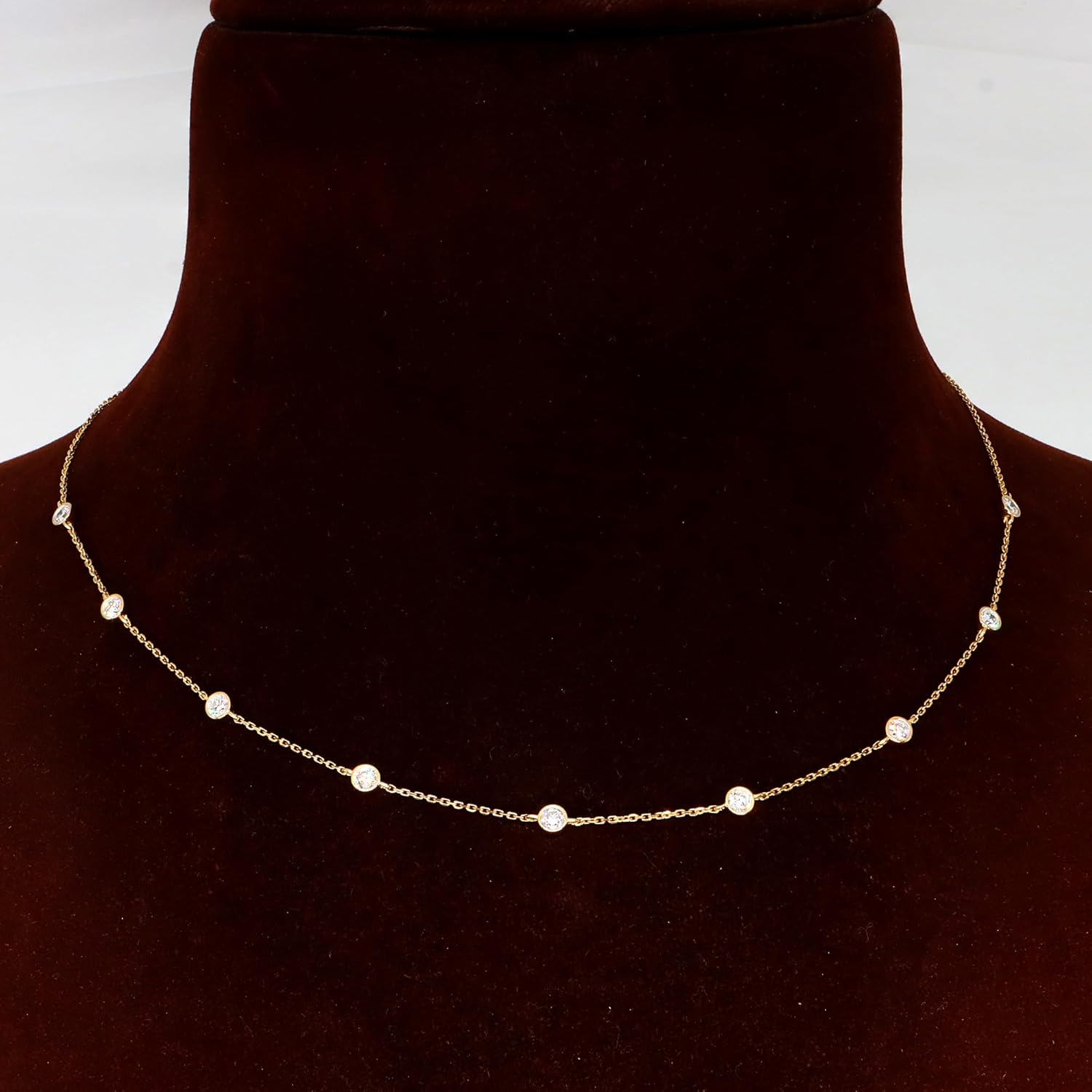 Bezel-Set Lab Grown Diamond Station Necklace – 0.90 Carat Total Weight in 14K Gold Plated Sterling Silver – VS/SI Clarity, G/H Color Minimalist Diamond Necklace