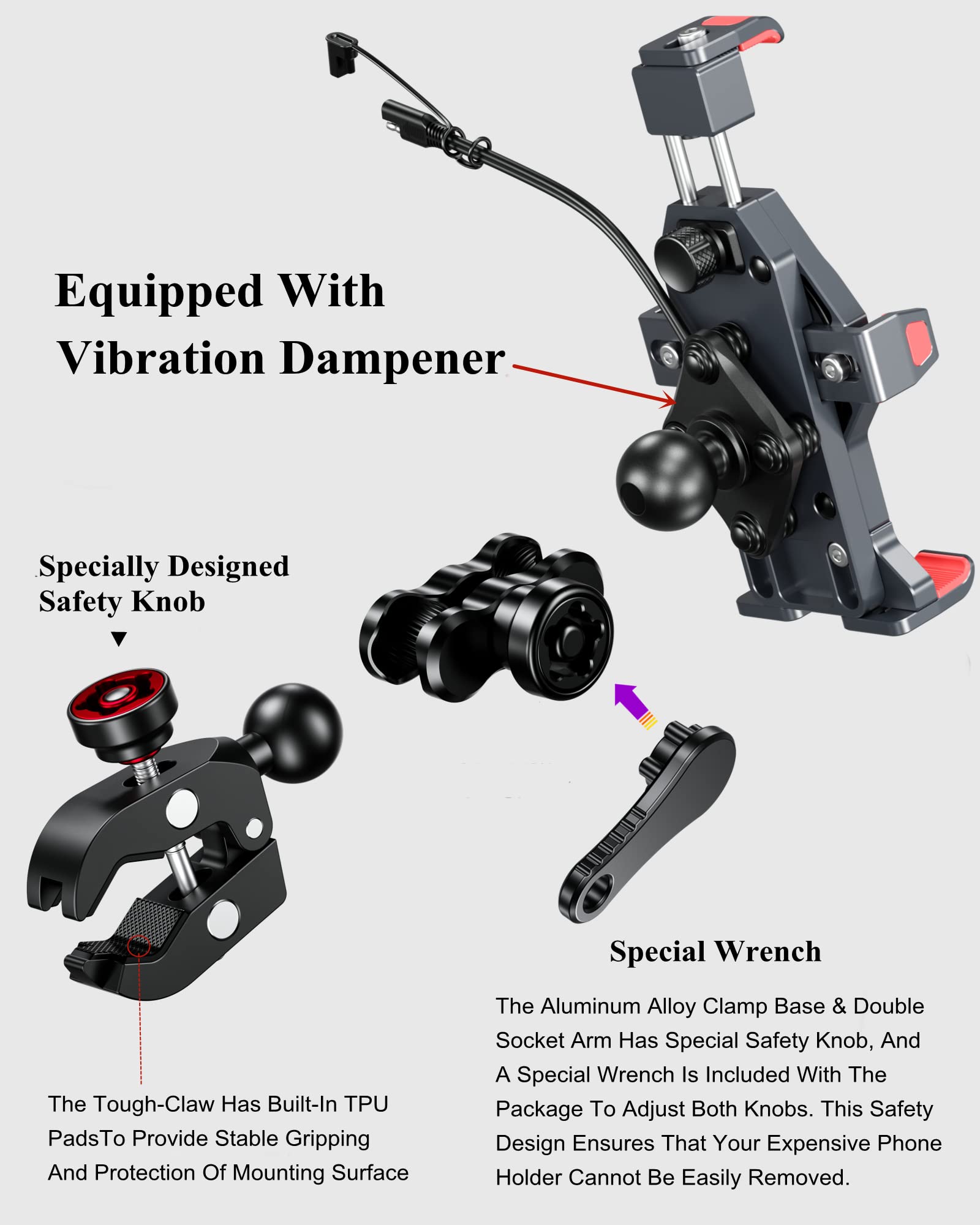 BRCOVAN Metall Motorrad Handyhalterung mit Qi 15W Drahtloses Ladegerät | mit Vibrationsdämpfer, Outdoor Einstellbar Fahrrad Roller ATV/UTV Lenker Handy Halterung für 4,7-7,2 Zoll Smartphone