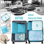 8 Set Cubes d'emballage pour les bagages de voyage Sacs à bagages Réutilisables Sacs organisateur de valises étanches Set avec sac de chaussures et sac de toilette (bleu sky)