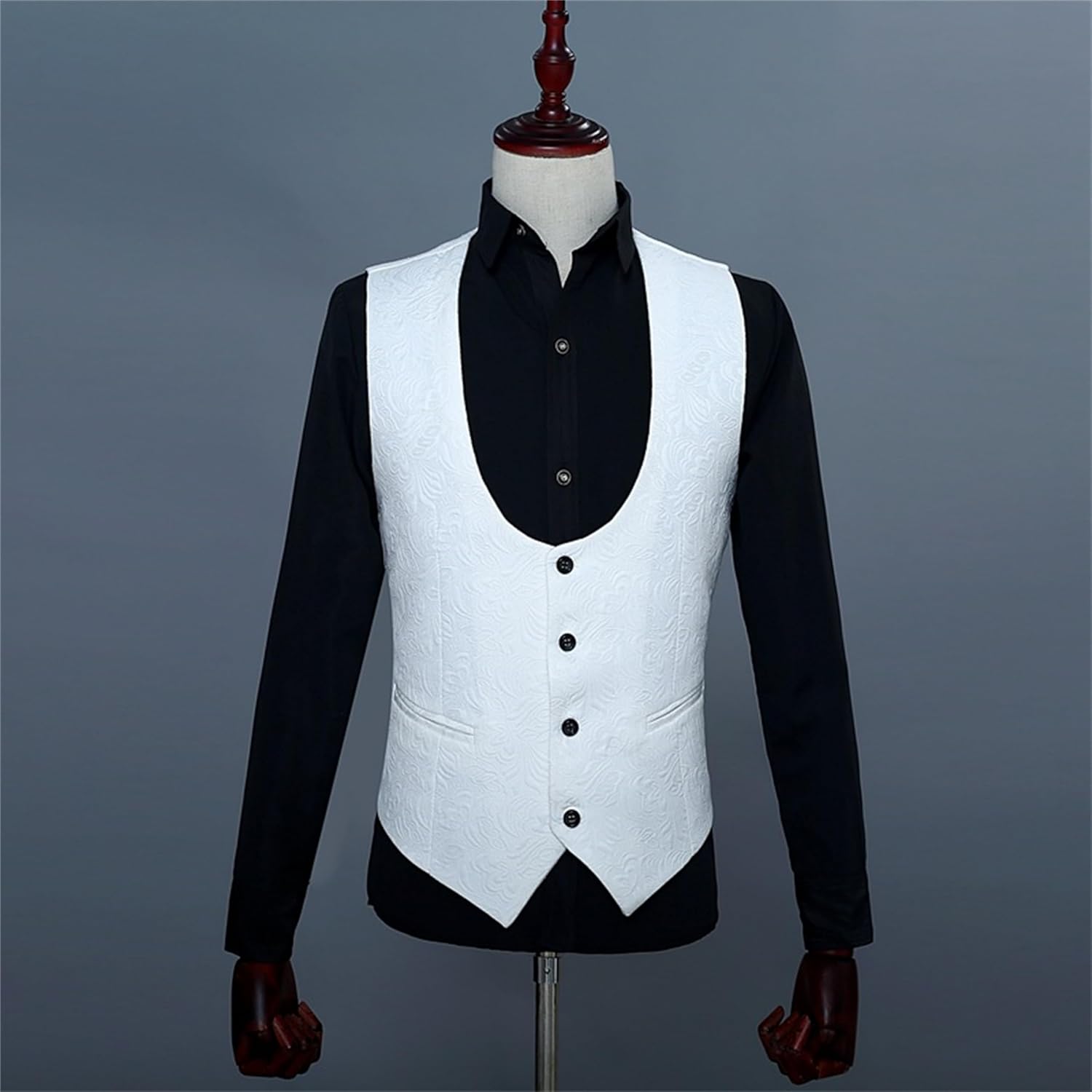 JEsilunmaMY 3 Piece Tuxedo Suits for Men Shawl Collar Slim Fit Jacquard Jacket Vest & Pant Floral Suit Set for Wedding Prom