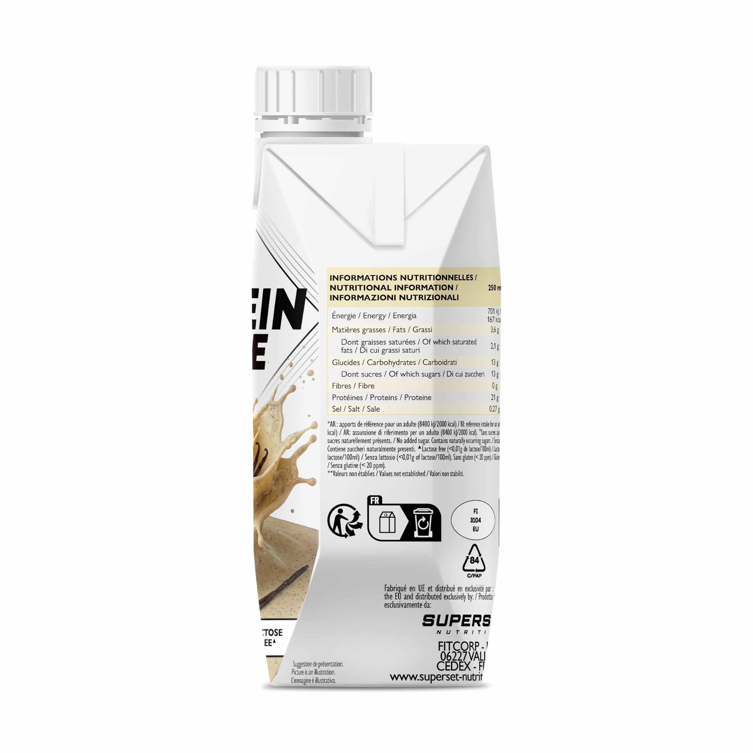 Superset Nutrition | Protein Shake (15x250ml) | Boissons protéinées | Ta réserve de shakes protéinés gourmands - Vanille