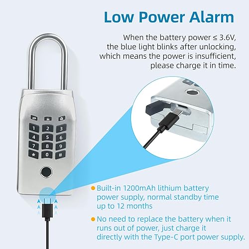 Miniatura 8 de KENRONE Caja de bloqueo de llave de huellas dactilares,Cerradura de combinación controlada por aplicación para llaves de casa,Caja de bloqueo para