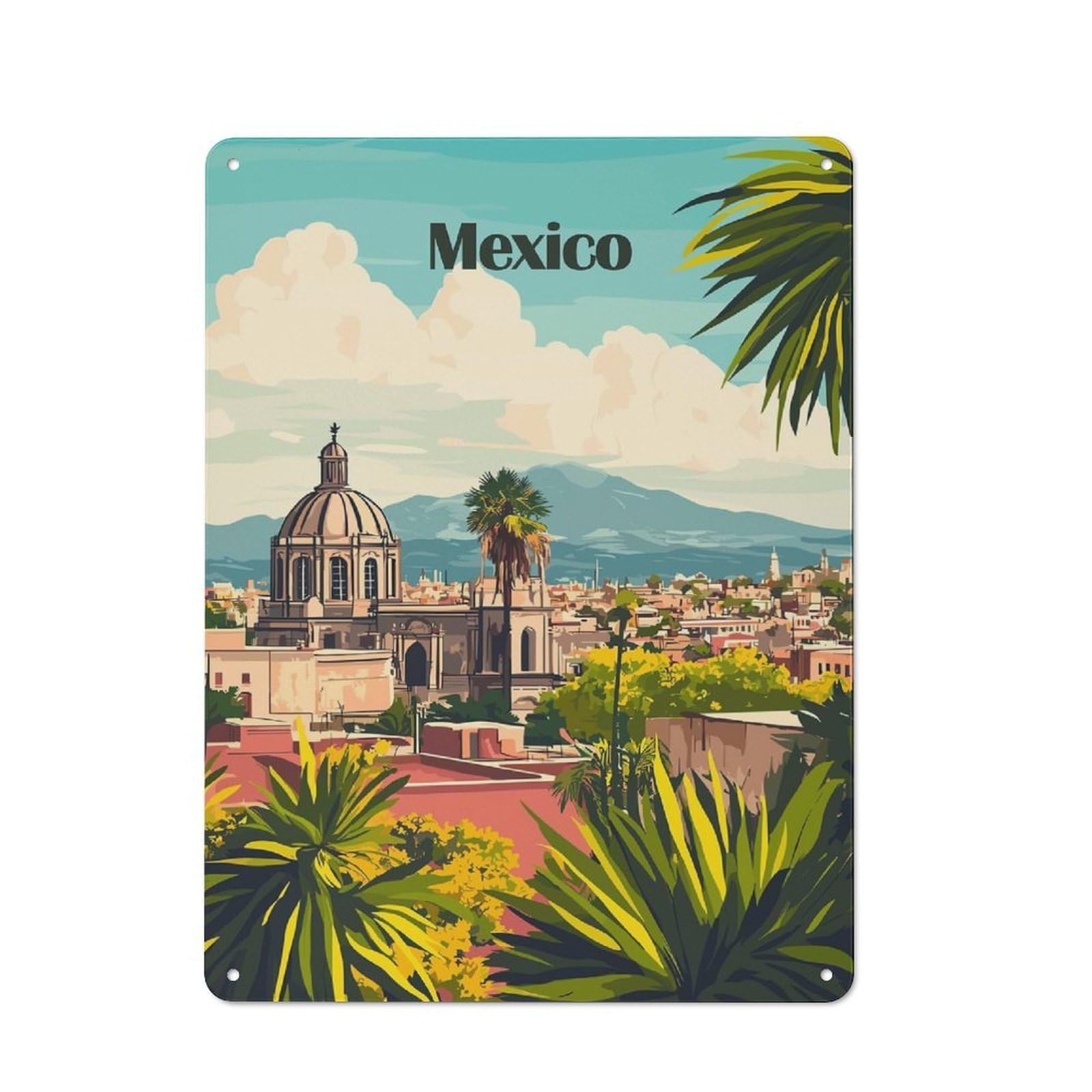 Mexico Cityscape Travel Metal Wall Art Sign 40x30cm, Vintage Old Style Wall Plaque for Living Room, Hallway, Kitchen Or Cafe