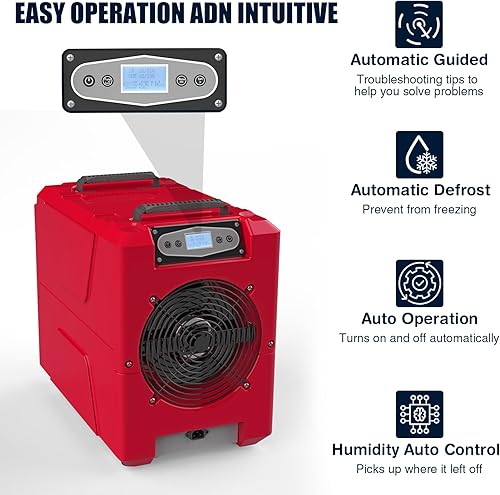 Miniatura 3 de MOUNTO 150Pints LGR - Deshumidificador industrial con bomba y manguera de drenaje, deshumidificador portátil con ruedas para el hogar, sótanos,