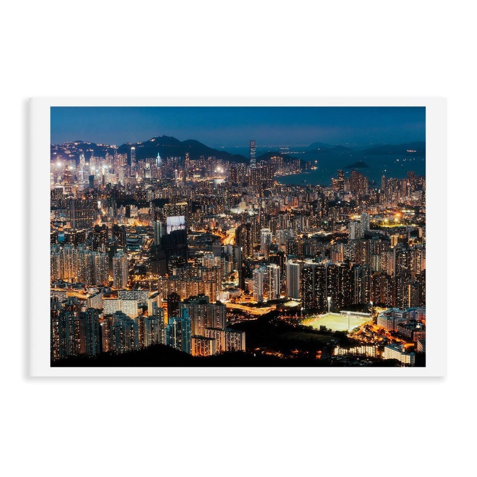 HEYANM Hong Kong Night Skyline Print Kowloon Peak Cityscape Canvas Poster Wall Art Paintings for Living Room Bedroom Decoration Unframe 24x36inch