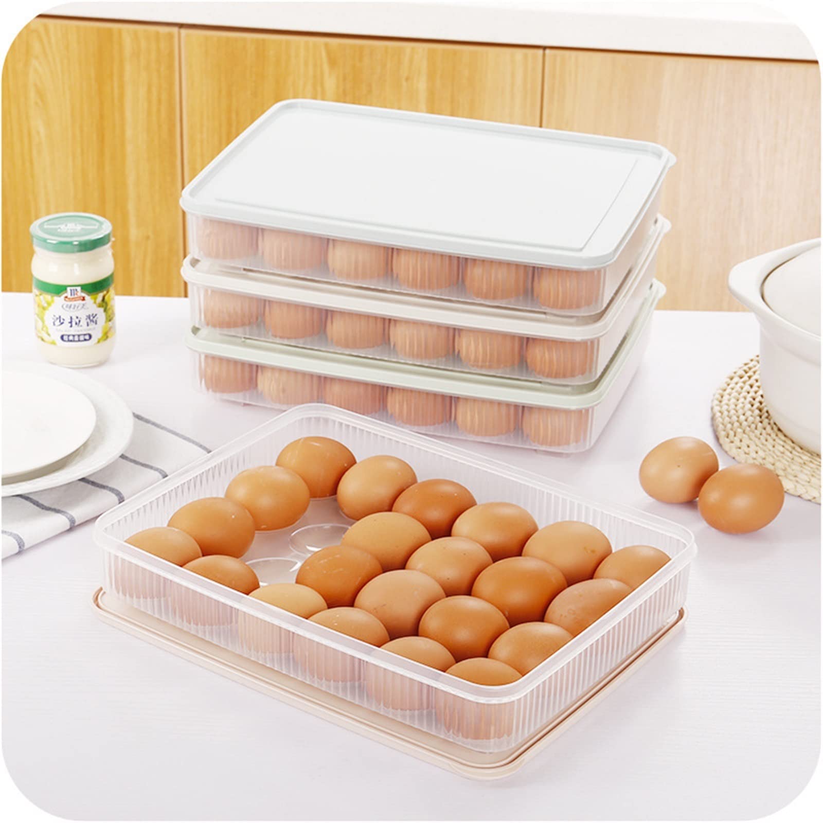 Compartimiento de Huevos para refrigerador 24 Rejillas Caja de Almacenamiento de Huevos de plástico Contenedor de Almacenamiento de Alimentos portátil Refrigerador Soporte de Bandeja de Huevos
