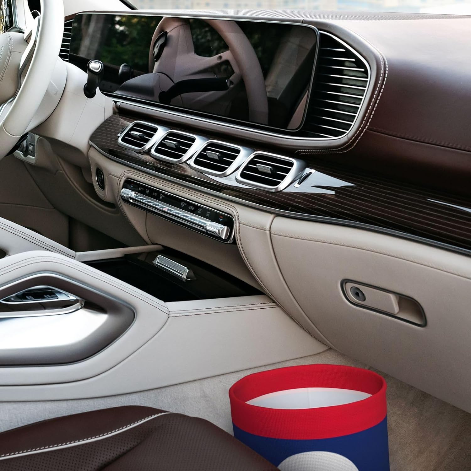 Flag of Laos Print Car Trash Can, Portable Garbage Bin,Trashcan Car, Leakproof Car Can,for Car Office Home