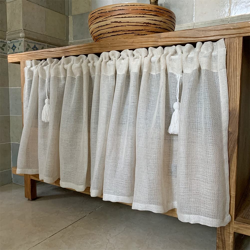 Krótkie zasłony, Zasłona Sheer Valance, krótka, przezroczysta, sztuczna tkanina lniana(W x H 100x75cm)