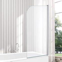 Panel De Cristal VeeBath NCEU010 Panel de Ducha de Cristal Templado de 6 mm con Borde Curvo endurecido – 1400 x 800 mm, Cromado