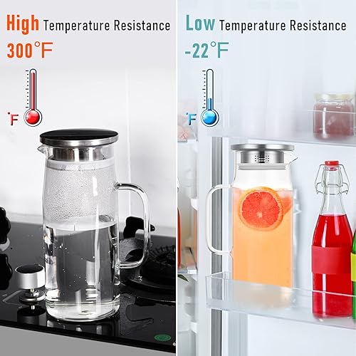 Miniatura 3 de 2 jarras de vidrio con tapa y boquilla, jarra de vidrio para agua calientefría con asa, jarras de té helado, jarras de bebidas para refrigerador,