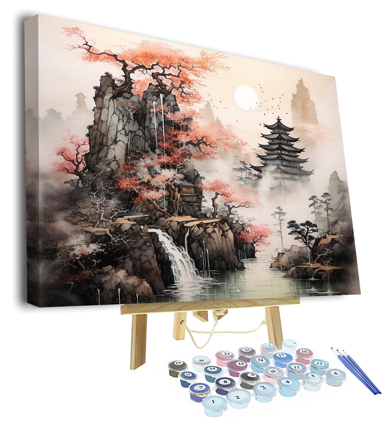 TISHIRON Framed Paint by Numbers for Adults, Landscape Paint by Number, Oil Painting Set for Gift Home Wall Decor, Mountain Acrylic Painting by Numbers Canvas Kits Art Crafts 16"x20"