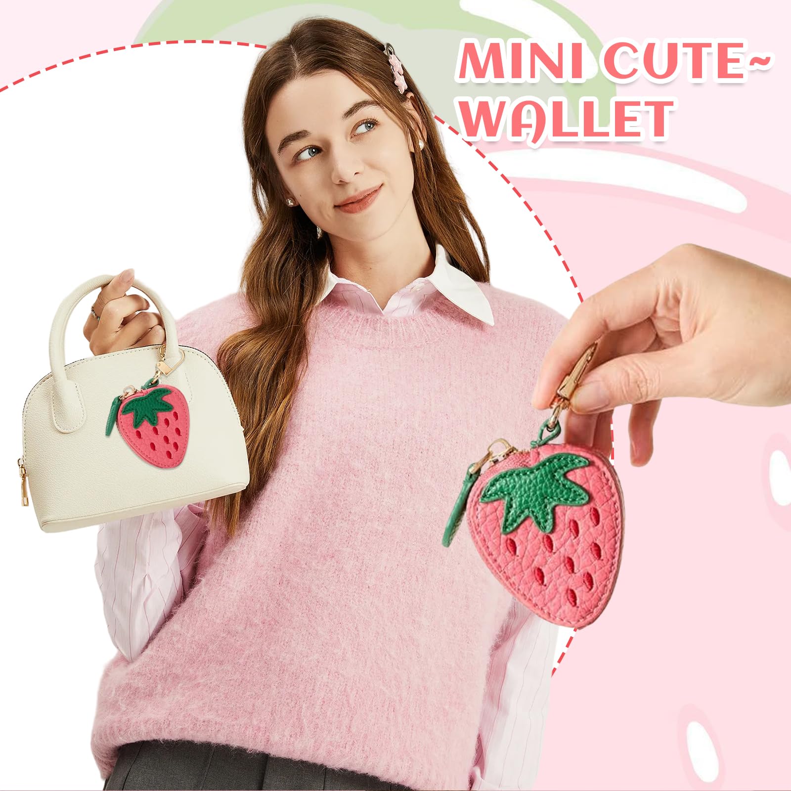 Zernblend Mini Portafoglio Portachiavi In Pelle: Ciondolo Per Borsa A Forma Di Fragola, Regalo Originale - 3