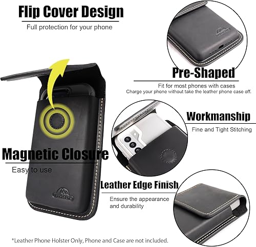 Miniatura 8 de Topstache Funda de cuero para teléfono con clip para cinturón, funda universal para teléfono celular para iPhone 1413 Pro Max, S23 Plus con clip