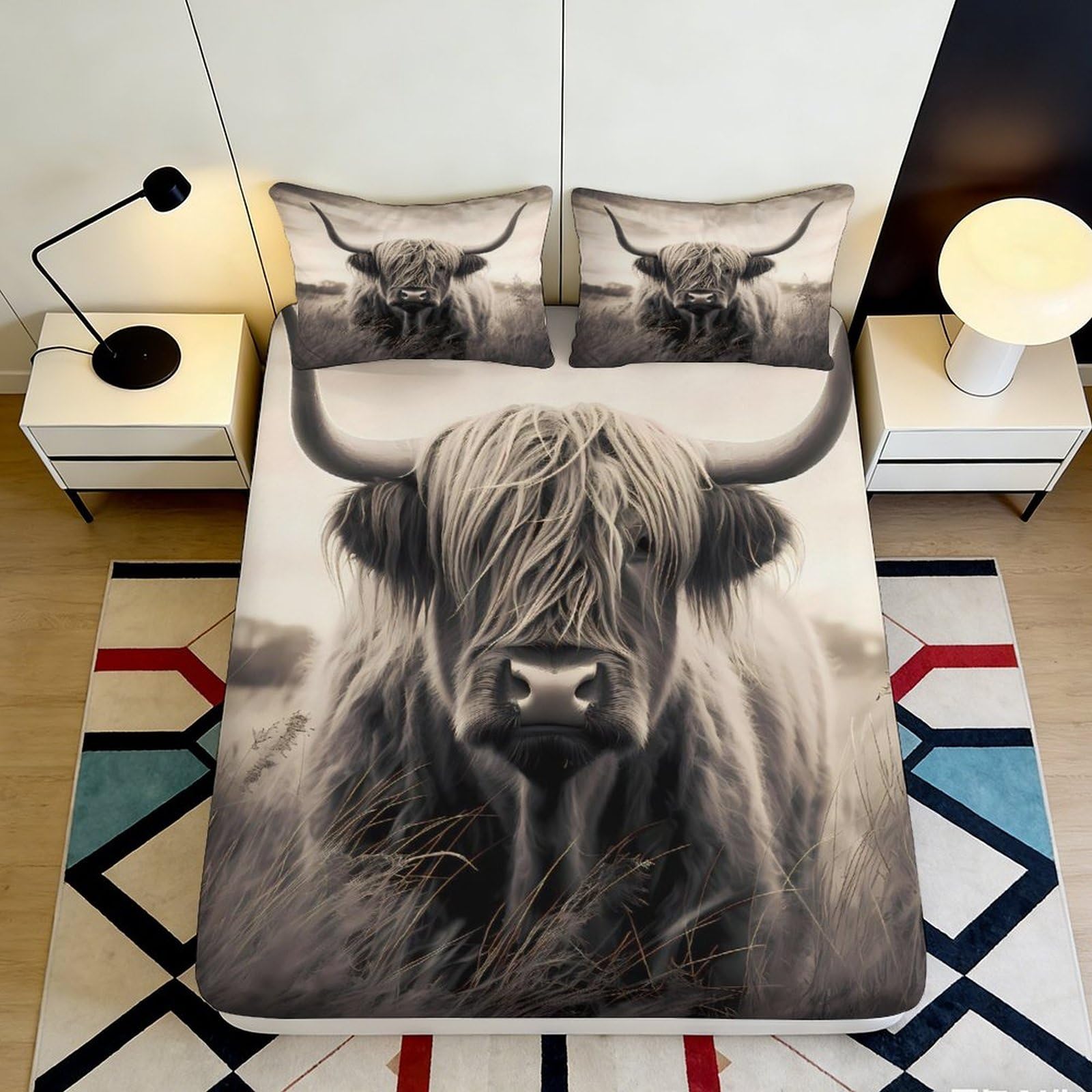 Jqzkxnhpbr Style-7 3D Printed Highland Cow Fitted Sheet Microfiber Soft Breathable Farm Animal Bed Cover For Bedroom Decor Protection 90X200x25cm