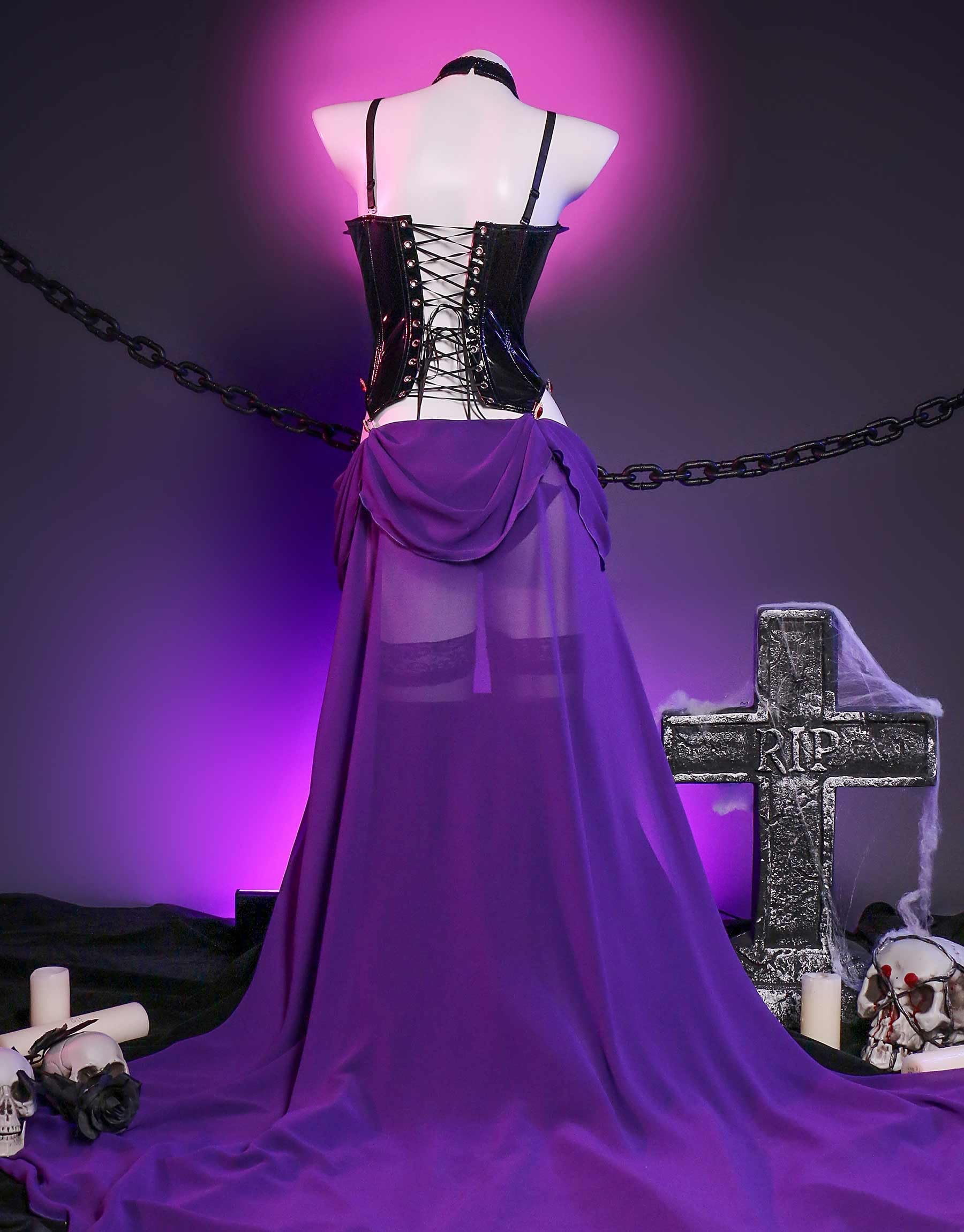 miccostumes Women Adult Costume Anime Cosplay Lingerie Set Corset and Thong with Choker and Thigh Socks: Small