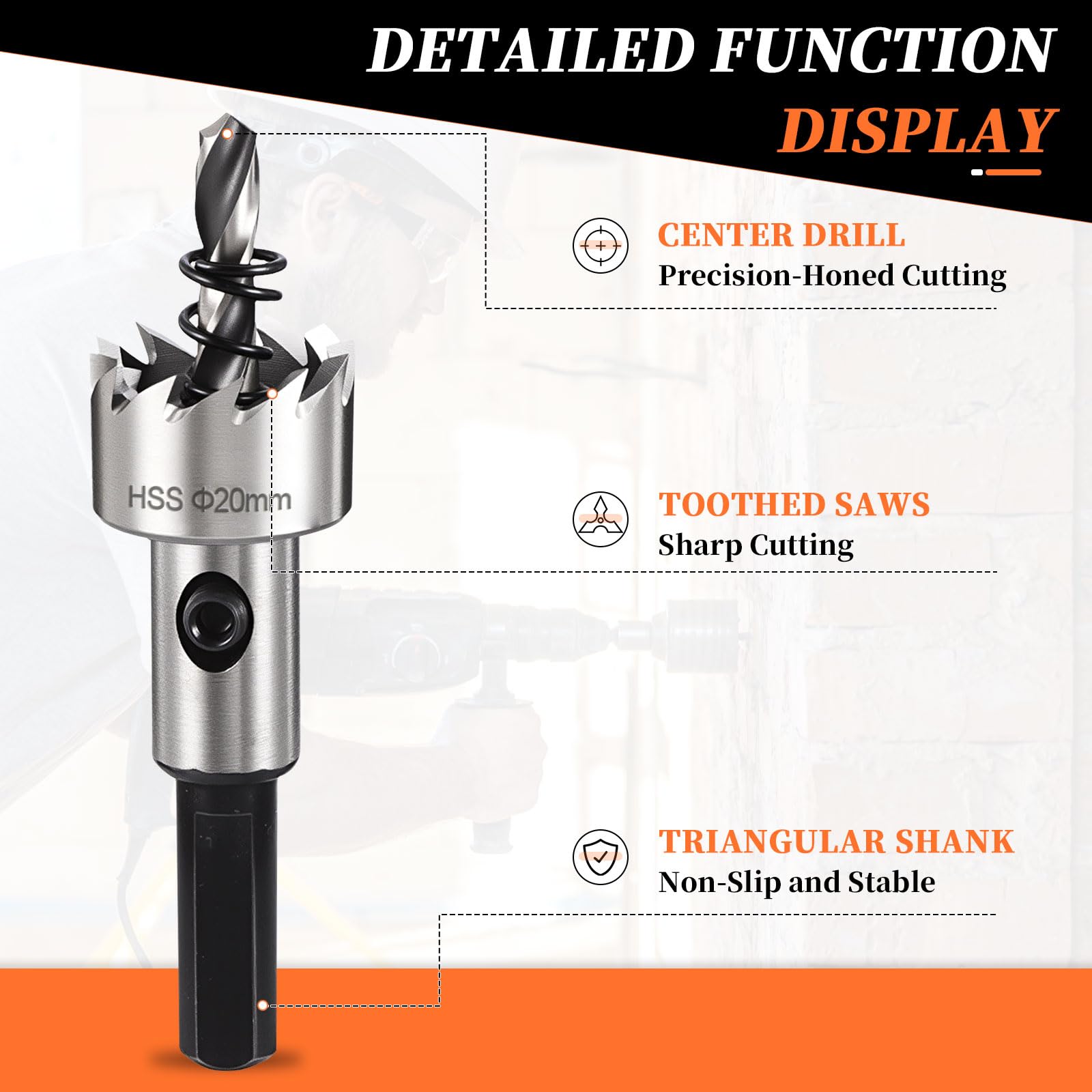 METALLIXITY Hole Saw 20mm (25/32"), M2 High Speed Steel Hole Cutter with Center Drill Bit, Hex Key and Spring - Image 3