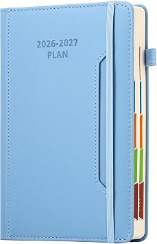 Academic Diary Year 2026-27 A5 Page A Day,Mid Year Academic Planner Jul 2026 to Jun 2027,Hardcover Agenda with Pen Holder, Front Pocket,Colorful Monthly Tab,Elastic Closure Blue