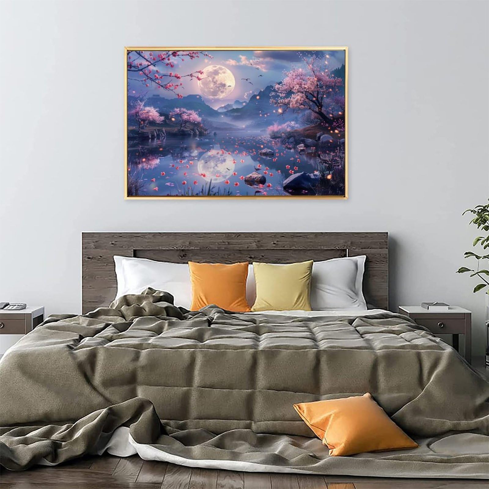 Amazon.co.jp: 絵画 満月の夜に花が咲くインテリア 絵画 美しい自然の