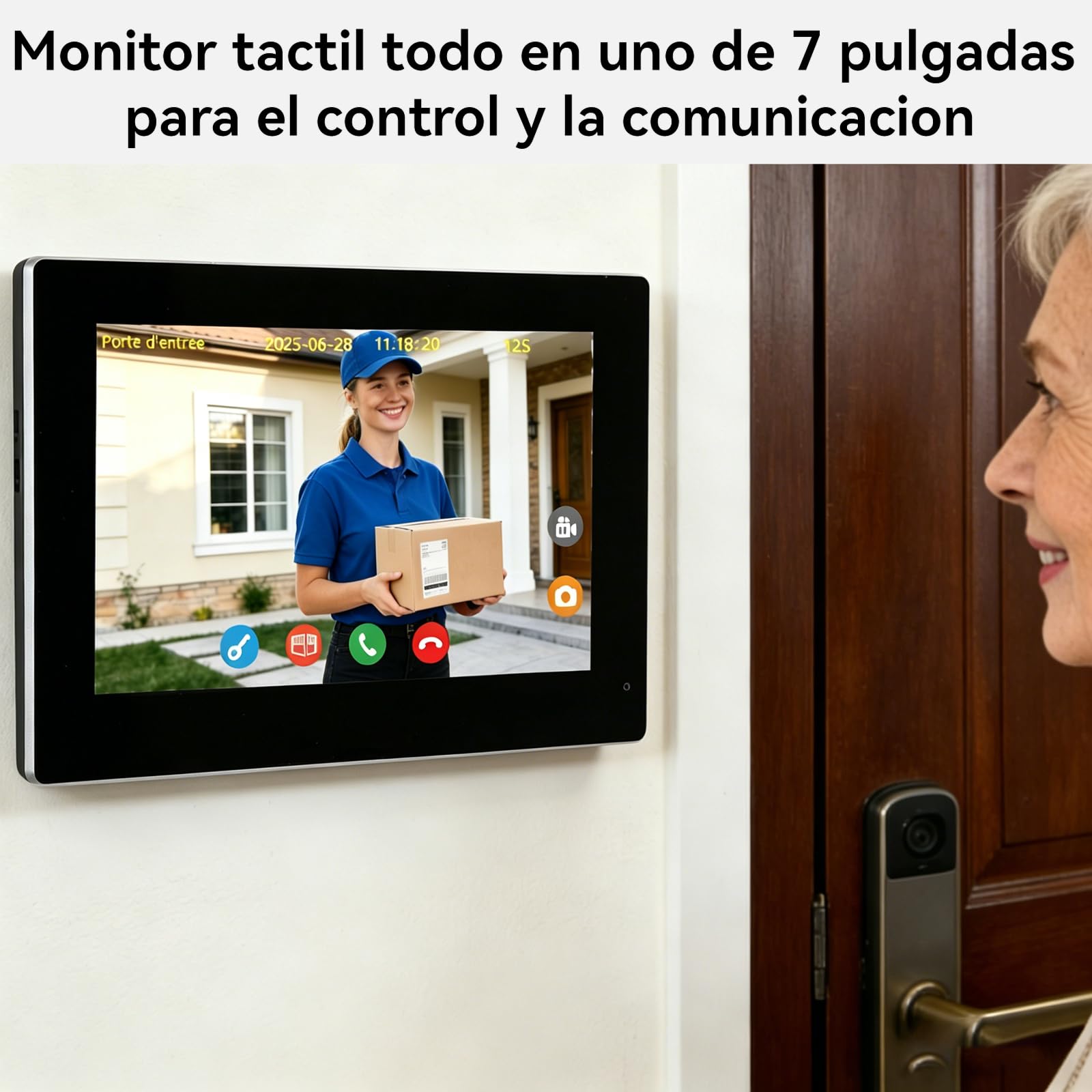 Videoportero Inteligente, Timbre con Video de 2 Hilos con Monitor Táctil de 7 Pulgadas, Audio Bidireccional, videoportero con cámara con Desbloqueo Remoto, Wi-Fi de 2.4 G/5G, KW02-IP7B