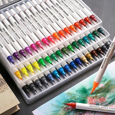 Aquarellstifte, Set mit 48 Aquarellstiften Flexible Tipps für echte