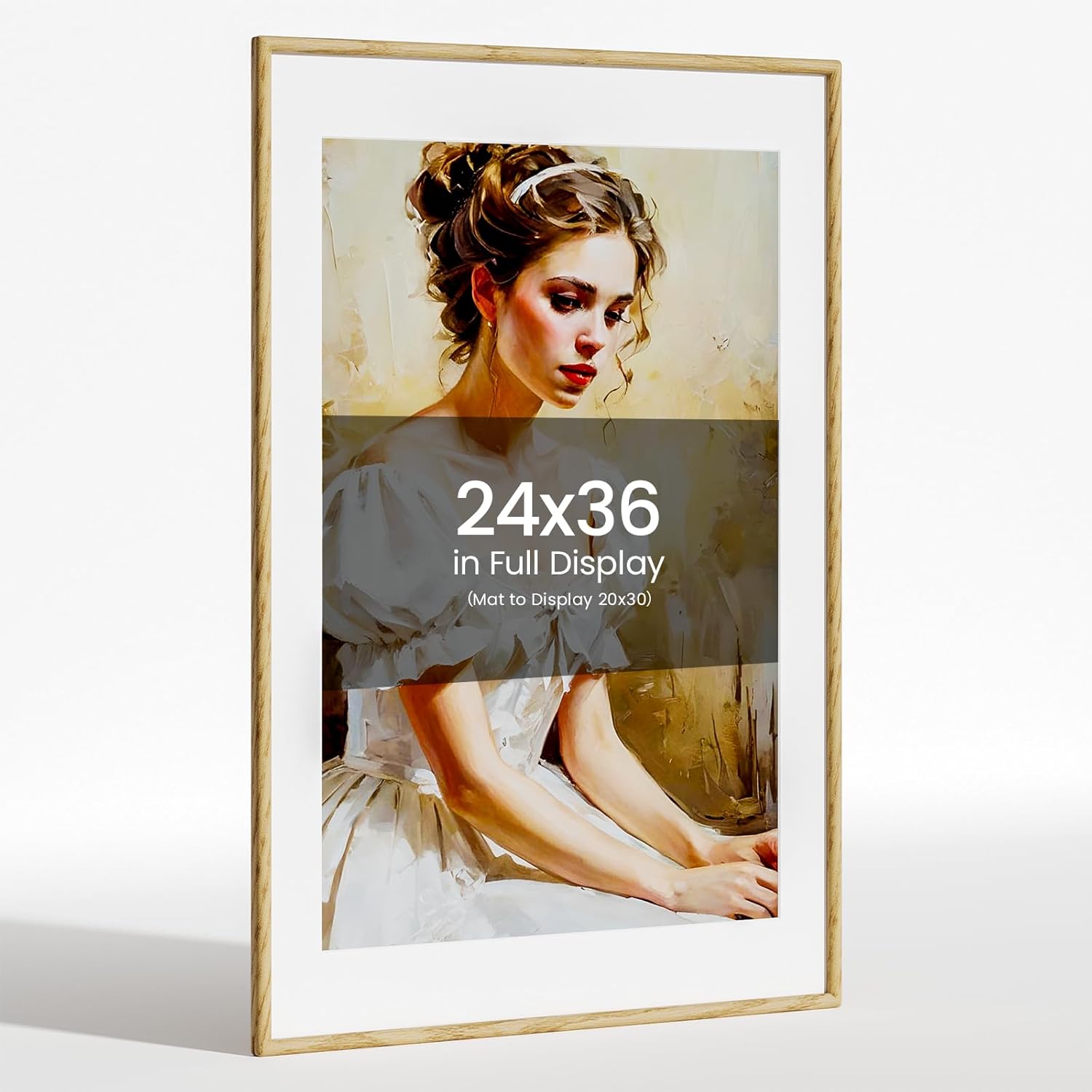24x36 Picture Frame Natural Oak Wood From California-USA with Real Tempered Glass, Handcrafted 24x36 Photo Frame Matted to 20x30 Wedding Photo,Family Picture,Graduation Picture Display on Table & Wall