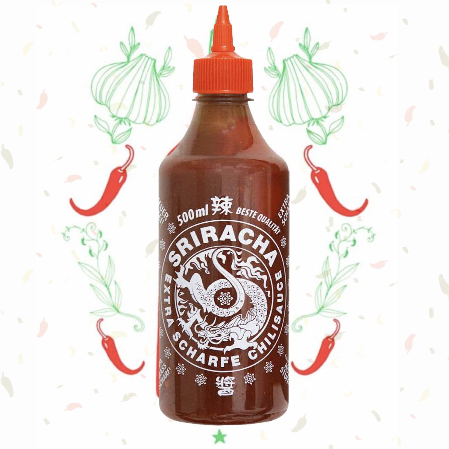 A-One Sriracha Salsa 12 x 500 ml extra picante – Salsa de chile súper picante – Paquete de 12 unidades – Perfecto para gastronomía