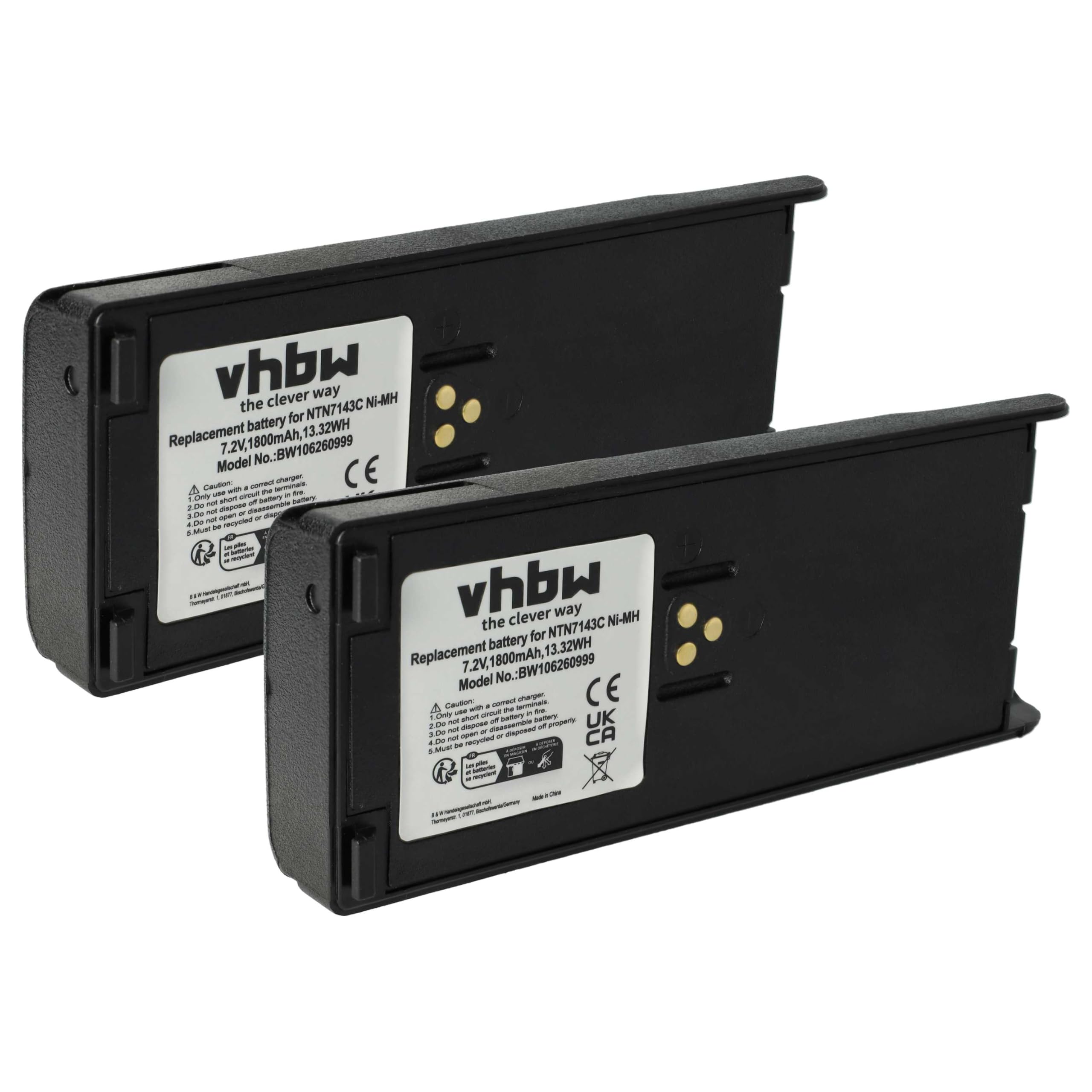 vhbw 2 x bateria kompatybilna z Motorola Radius GP900 radio (1800 mAh, 7,5 V, NiMH) + klips