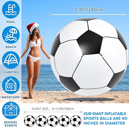 Miniatura 2 de Lewtemi - Gran pelota de fútbol hinchable gigante, pelota de playa grande hinchable para deportes acuáticos, pelota de playa para piscina