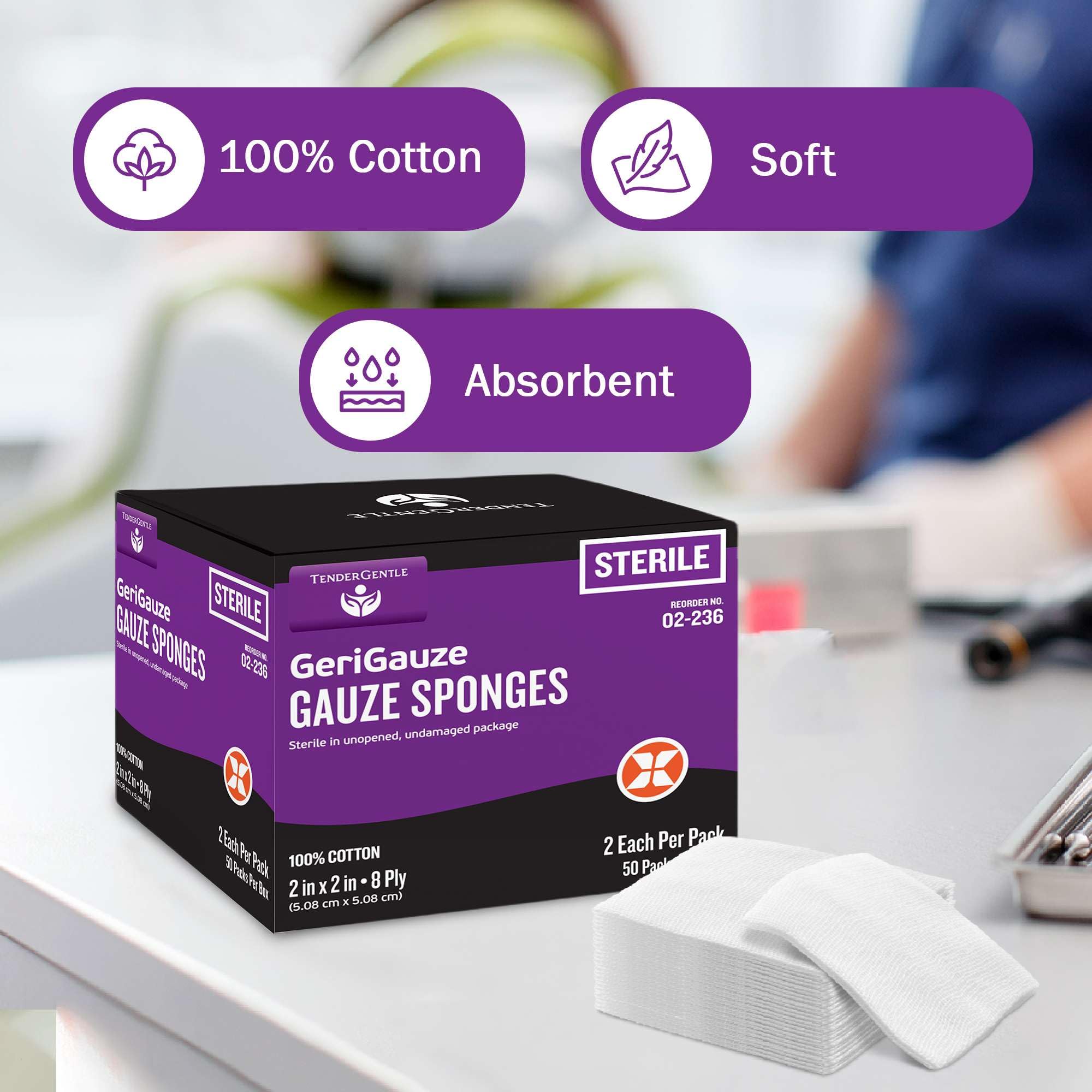 2x2 Gauze Sponges - 100 Gauze Pads Individually Wrapped in Packs of 2 for Medical Facilities, Wound Care, and First Aid - 8 Ply Woven Sterile Pads — Amazon image 3