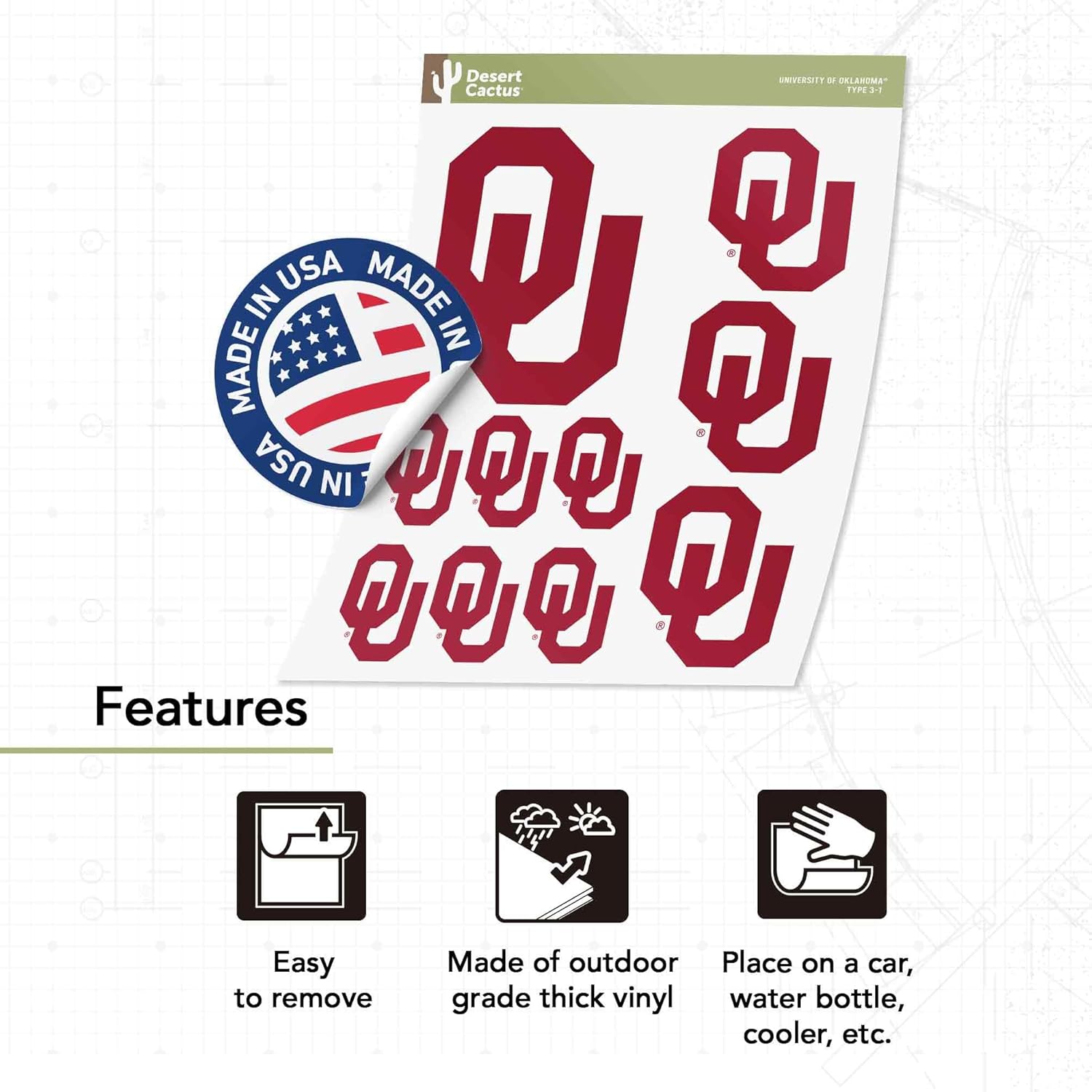 Desert Cactus University of Oklahoma Sticker Sooners Vinyl Decals Laptop Water Bottle Car Scrapbook T3 (Type 3-1) - Image 3
