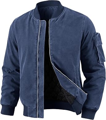 Oymyakon Mens Vintage Bomber Jacket Washed Fall Winter Warm Military Jackets Casual Padded Coats Windbreakers