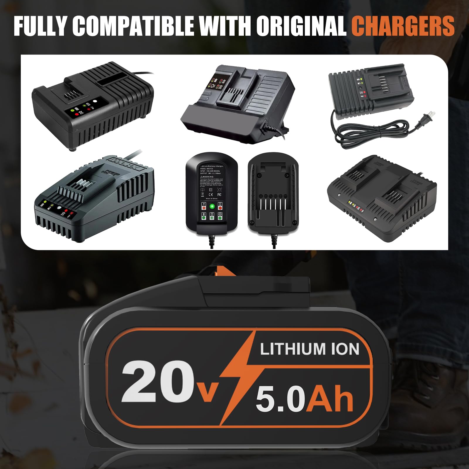 2 pièces Remplacement pour Worx Batterie 5.0Ah