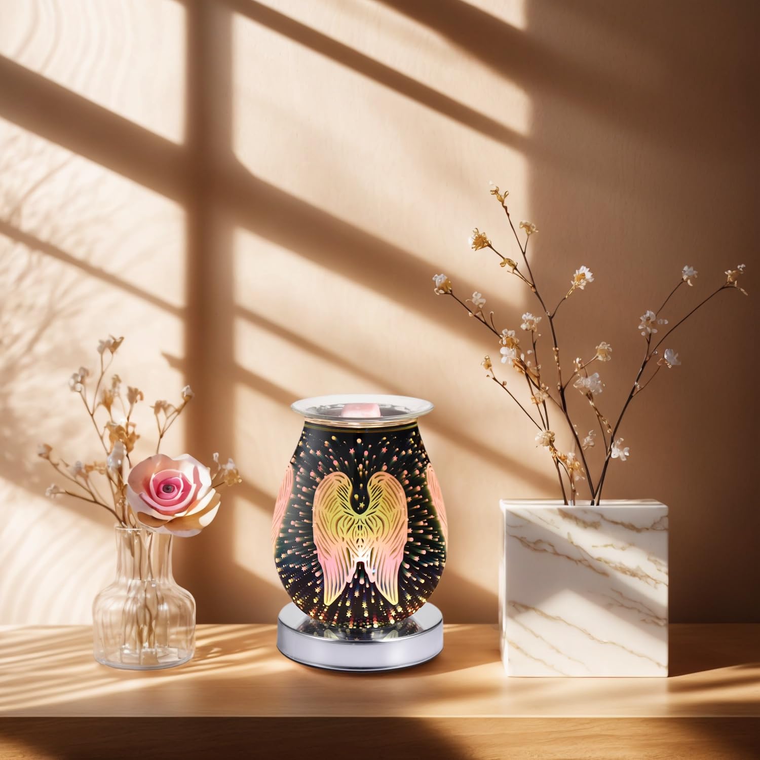 DICIMI 3D Angel Wing Wax Warmer with Night Light, Electric Aroma Oil Burner, 3 Heat Settings, Flameless Wax Melter for Home & Gifts - Image 2