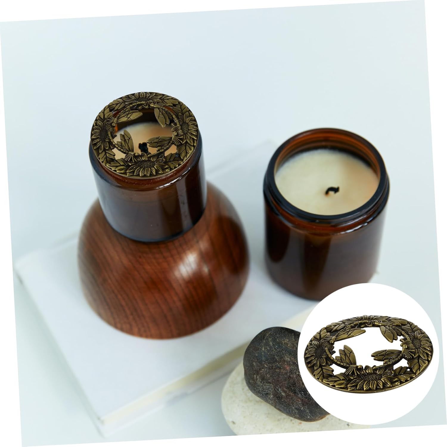 Cabilock Candle Cover Shade Heat-resistant Aromatherapy Warm Light Zinc Alloy Windproof Cold-resistant