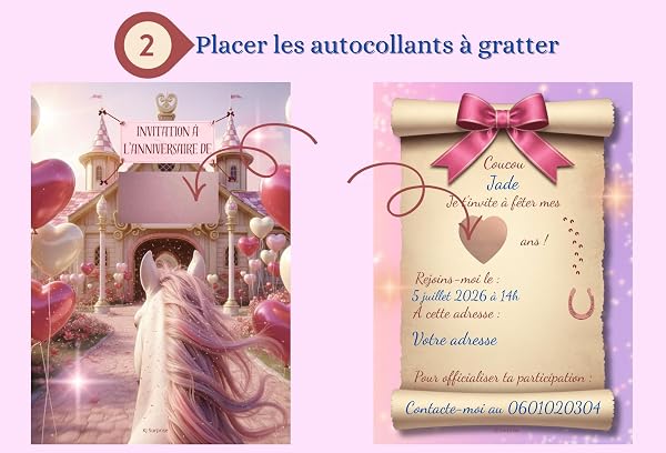 Cartes Invitation Anniversaire Fille Cheval à Gratter – Lot de 10 Invitations avec Enveloppes et Stickers – Thème Cheval Équitation Enfant – Carte Anniversaire Originale et Ludique - 5