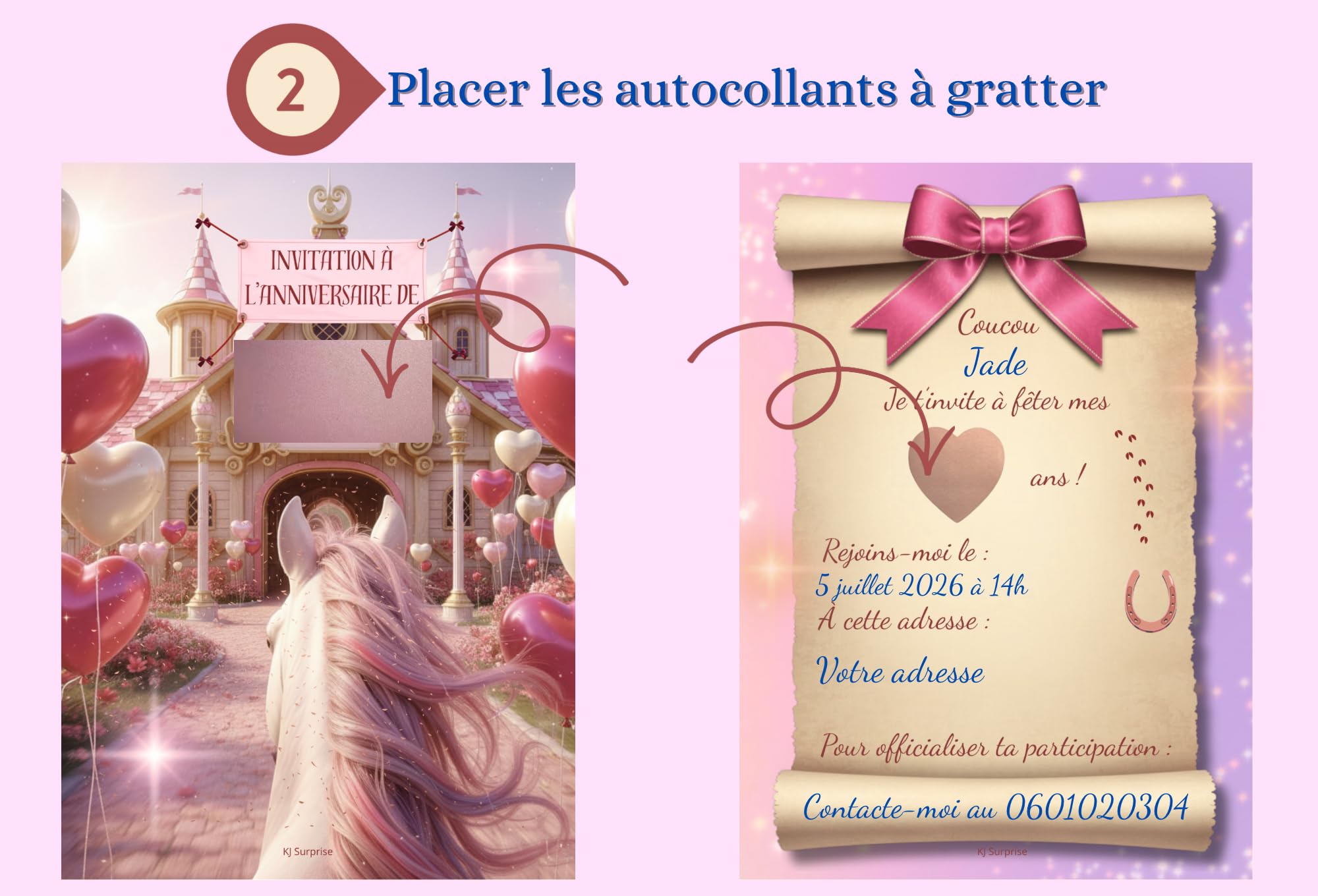 Cartes Invitation Anniversaire Fille Cheval à Gratter – Lot de 10 Invitations avec Enveloppes et Stickers – Thème Cheval Équitation Enfant – Carte Anniversaire Originale et Ludique - 5