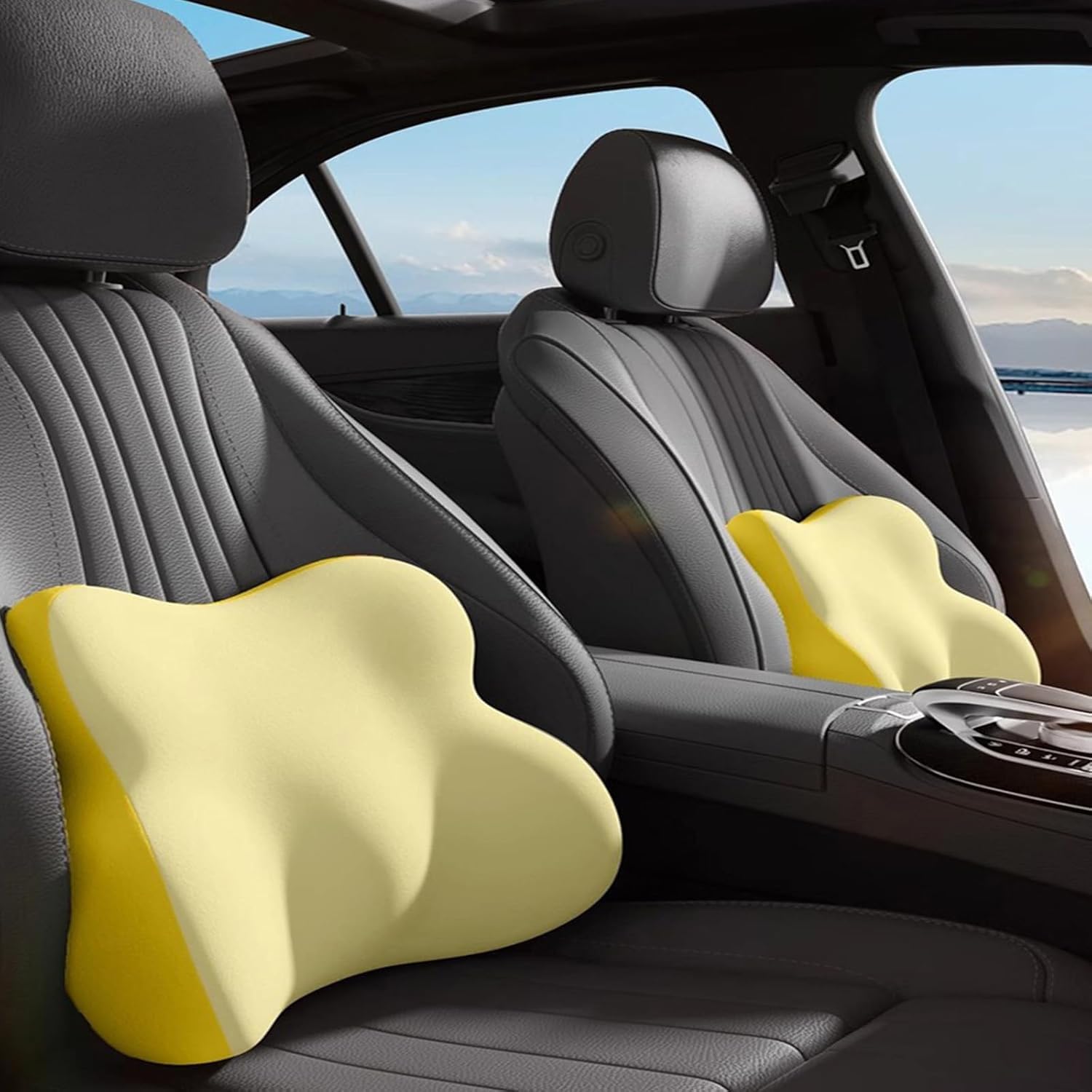 Juego Almohada Cervical y cojín Lumbar Espuma Memoria diseño Mariposa ergonómico para XC60 For Hybrid Coche Oficina sofá,Yellow