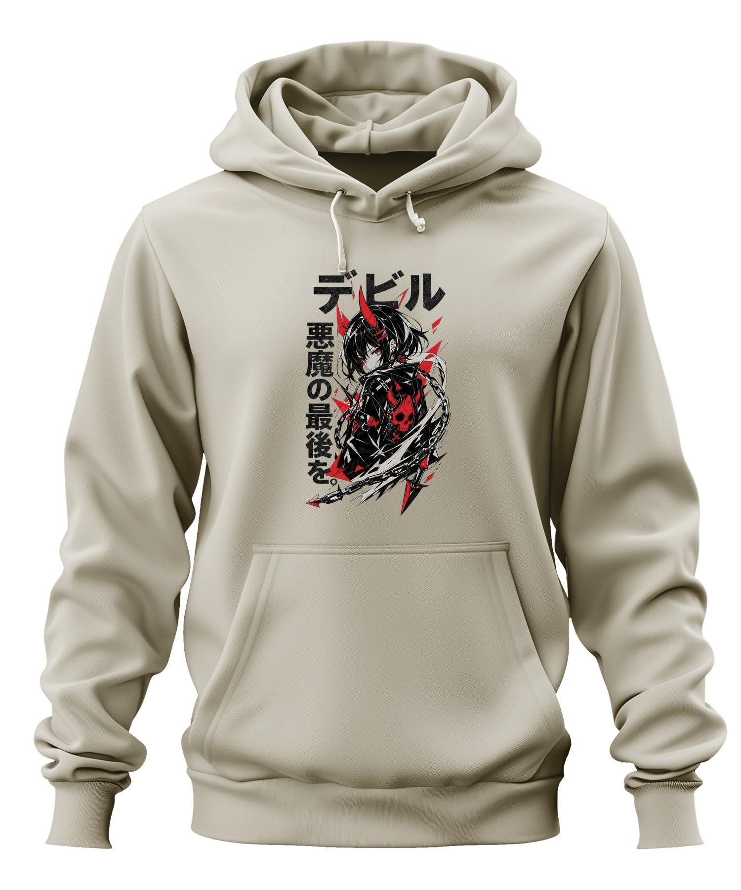 Anime Dziewczęca Demon Japonia Y2K bluza z kapturem | Manga Otaku Harajuku E-Girl Cyberpunk Dark Art diabeł trupia czaszka łańcuszek vaporwave Cosplay Urban Style