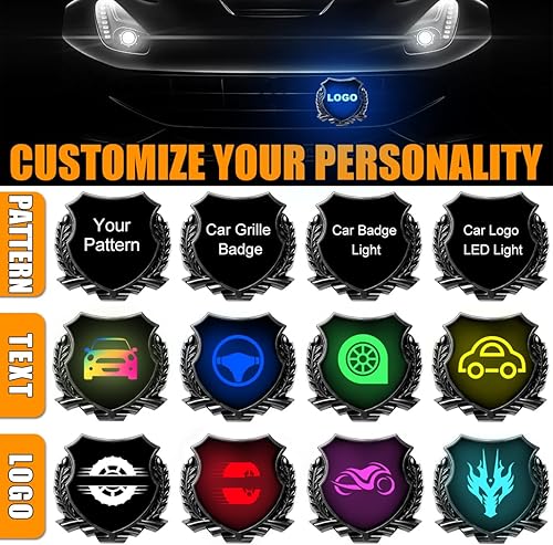 Miniatura 9 de Luces LED personalizadas para parrilla delantera de automóvil, emblema LED para automóvil, 7 colores de luz, luces impermeables IP67 para todos los