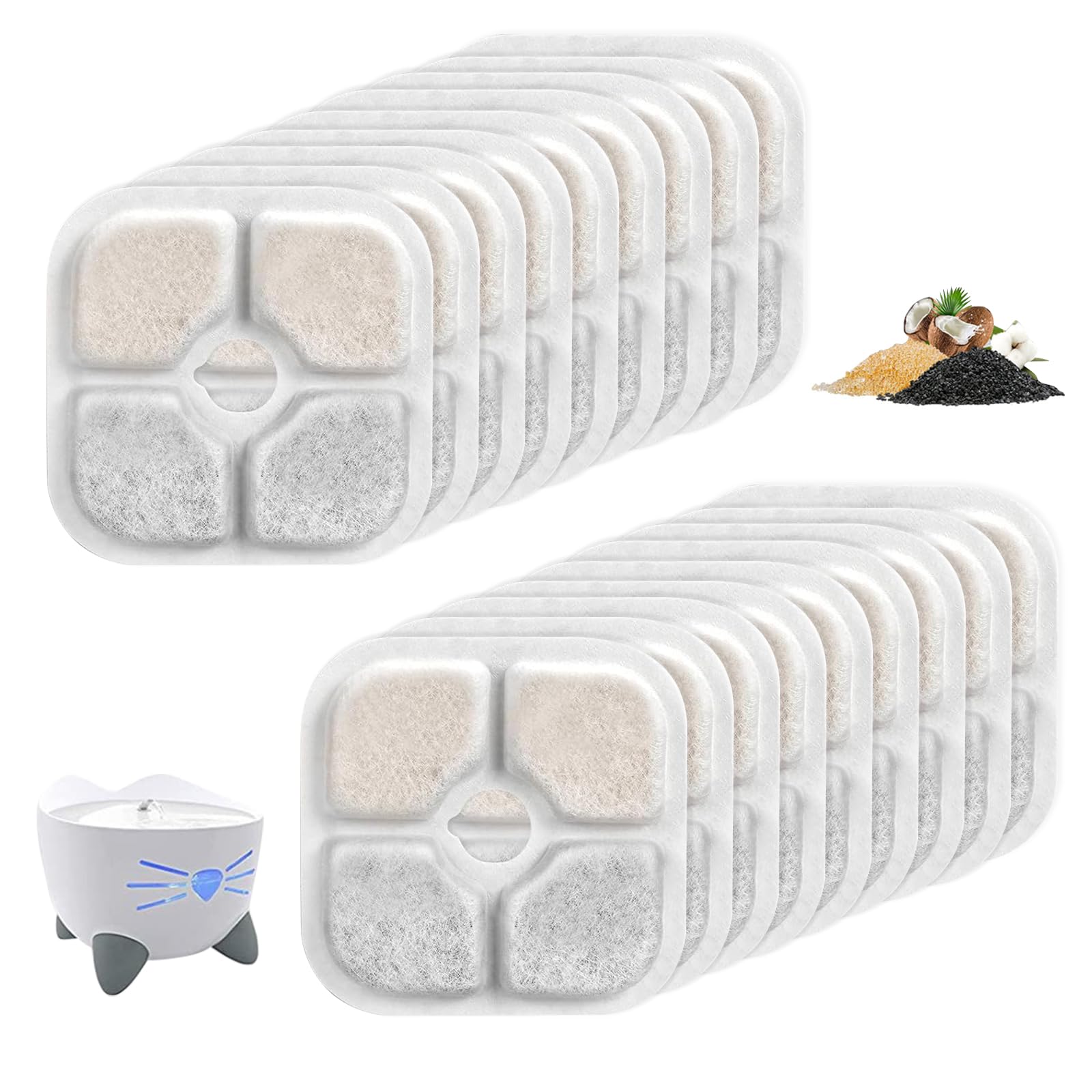 ATSGLZN 18PCS Filtros Fuente Gatos,Filtro Fuente para Gatos con Sistema di Tripla Filtrazione con Resina e Carbone Attivo