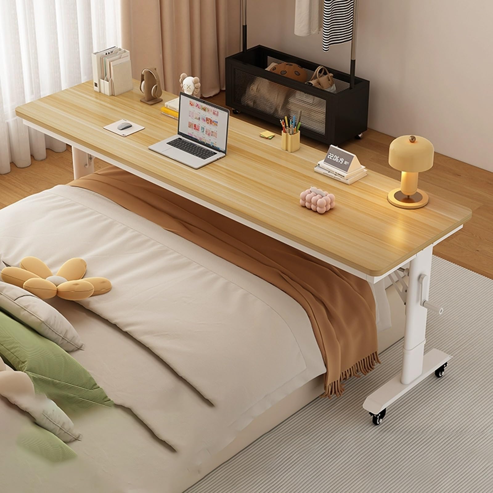 Table de lit réglable en hauteur avec roulettes bureau assis debout mobile