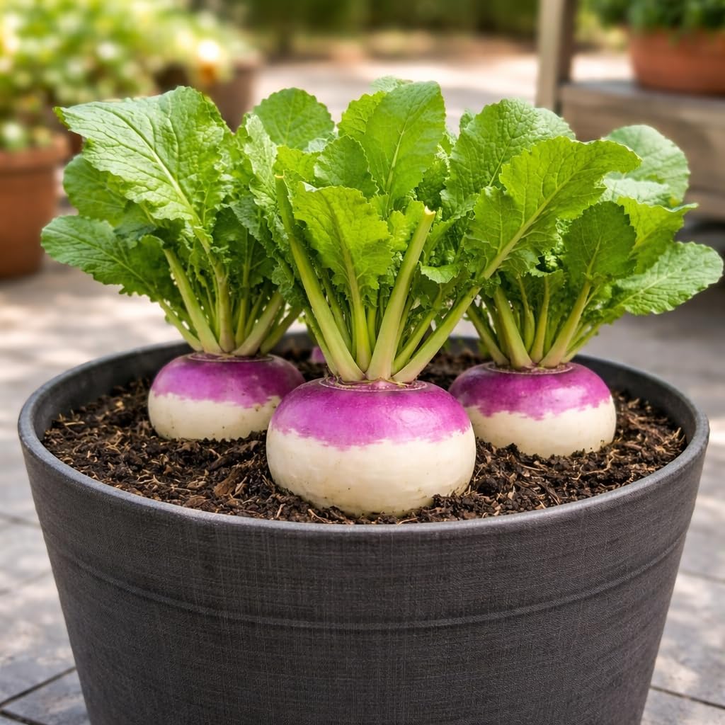 Purple Top White Globe Turnip Seeds – Round White Roots with Purple Crown, Everyday Kitchen Use, In-Ground, Raised Bed & Container Gardens