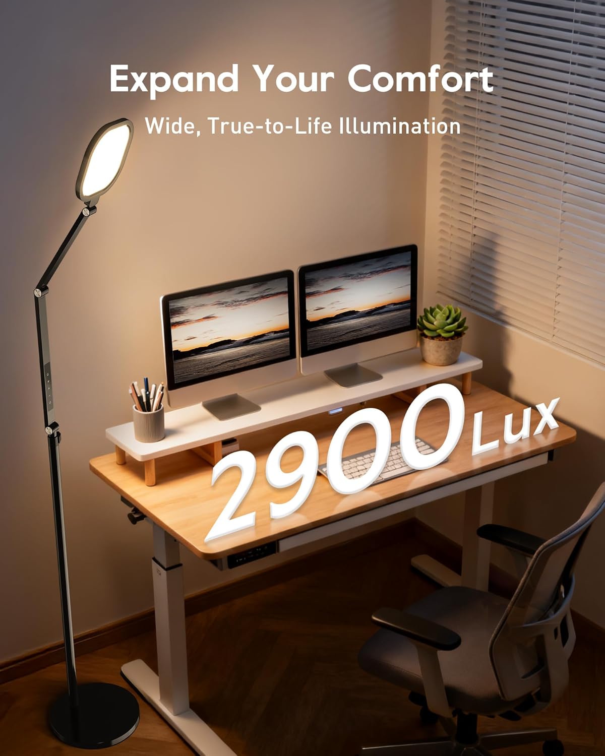 LED Floor Lamp for Office, 30 Lighting Modes Dimmable Standing Lamp with Memory & Timer Function, Soft Eye-Caring Office Lamp, Adjustable Swing Arm Reading Floor Lamp - Image 4