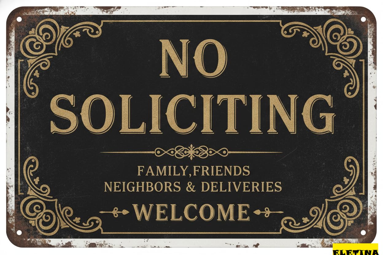 Tin Sign for Man Cave No Soliciting Front Door Funny Tin Home Yard Decor No Soliciting House 8x12 Inches Private Property Decorative